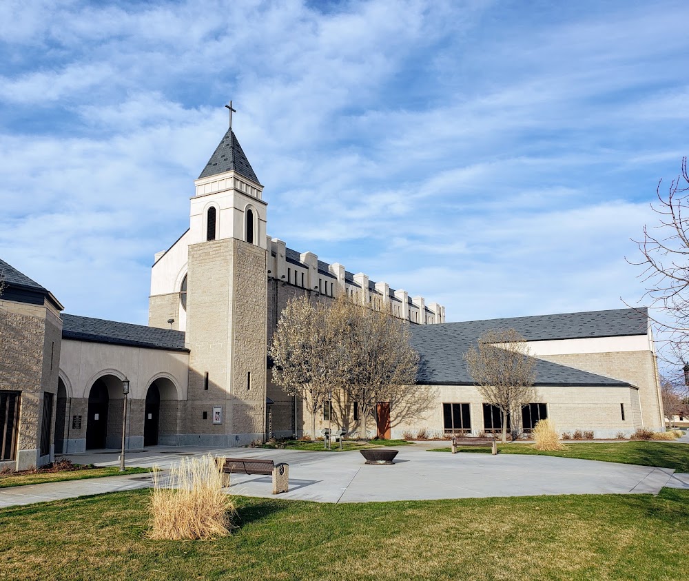 Rear exterior view of St. Mark's Catholic Church