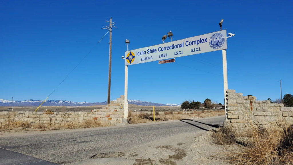 The entrance gate to the Idaho State Correctional Complex in Kuna, Idaho.